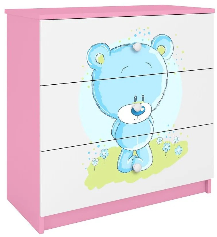 Detská komoda Babydreams Ružová – Medveď modrý