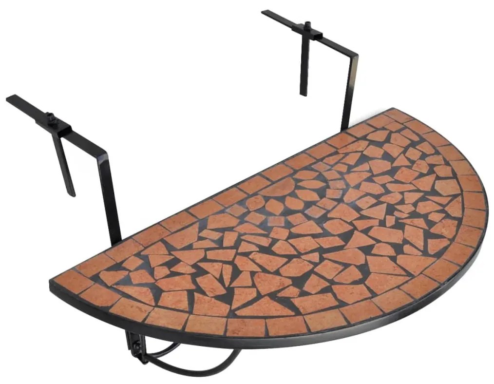 vidaXL Závesný stolík na balkón, tehlová farba, mozaikový