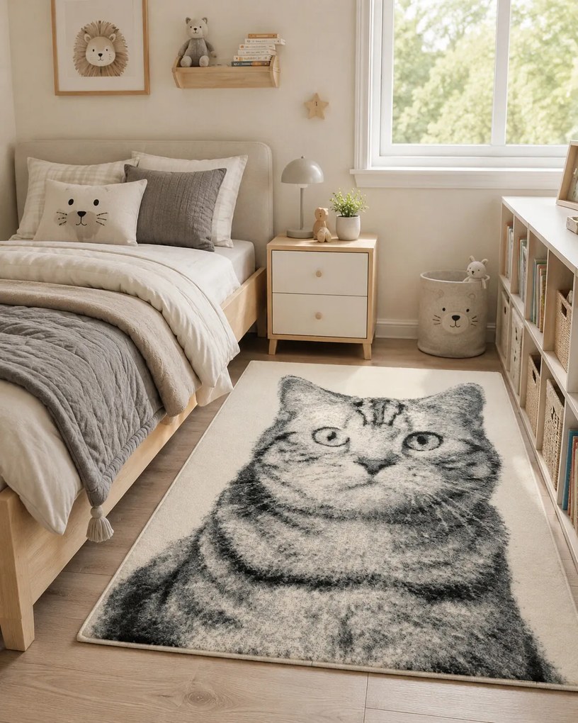 Alfa Carpets, Kusový koberec Cat grey, 190x280, šedá, detská izba