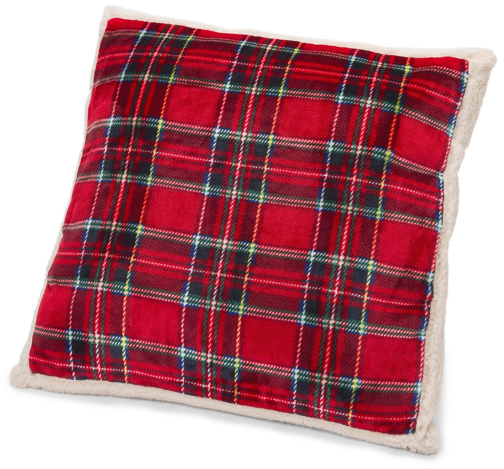 Károvaný plyšový dekoračný vankúšik