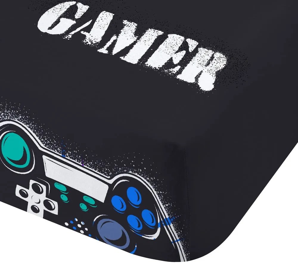 Čierna napínacia detská plachta na jednolôžko 90x190 cm Game Over – Catherine Lansfield