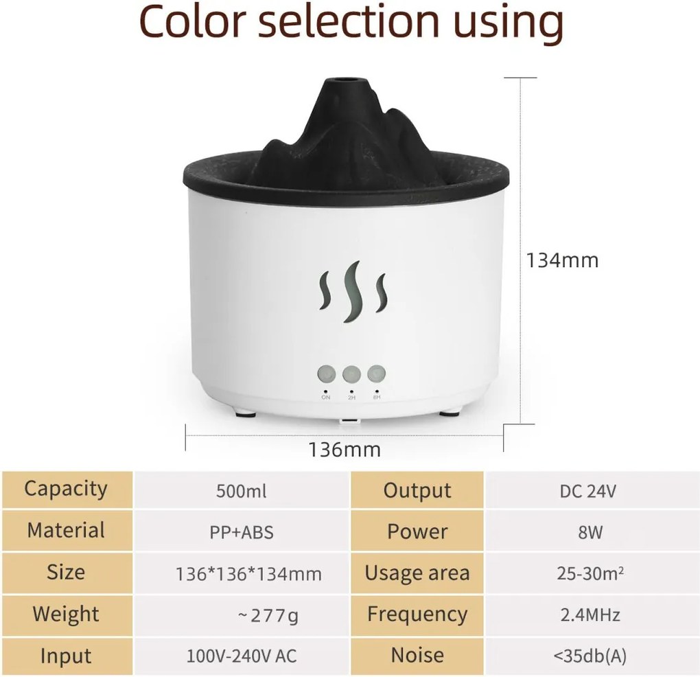 Aróma difuzér RDF3 v tvare sopky - 500 ml - biely