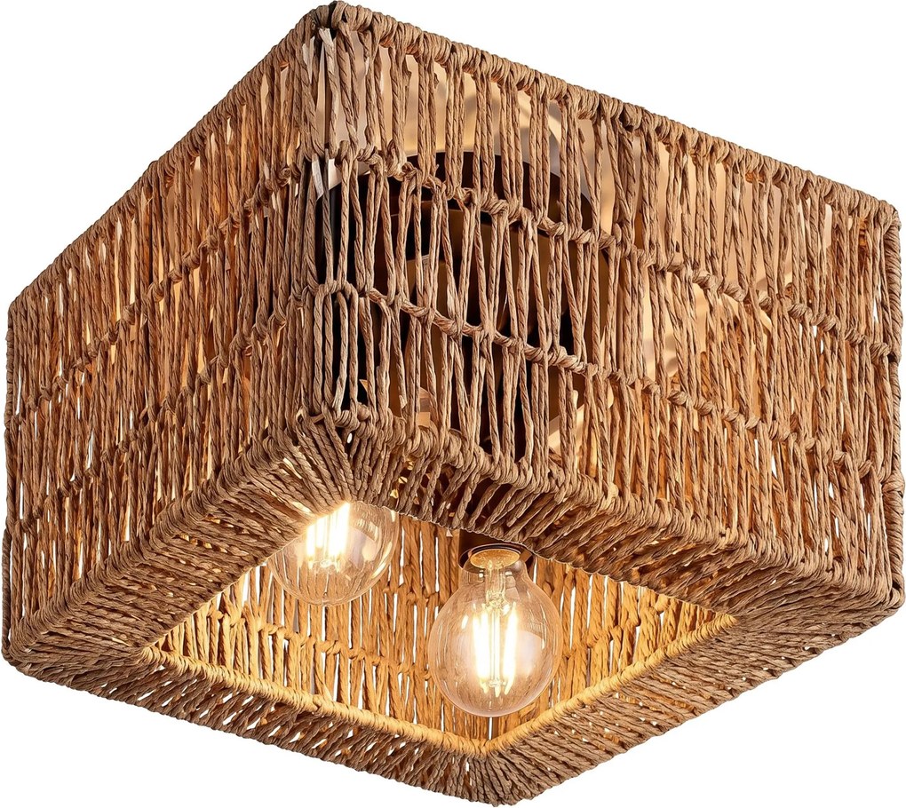Toolight Toolight, APP1947-2C, stropné svietidlo s jutovým tienidlom, 31 × 31 cm, 2× E27, čierna / hnedá, OSW-63006