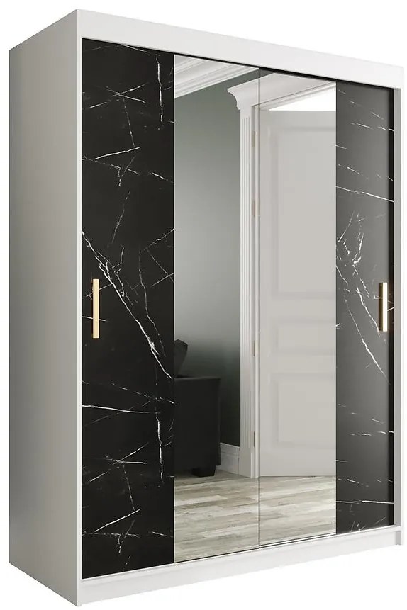 Skriňa Marmur T1 150 biely/mramor čierna