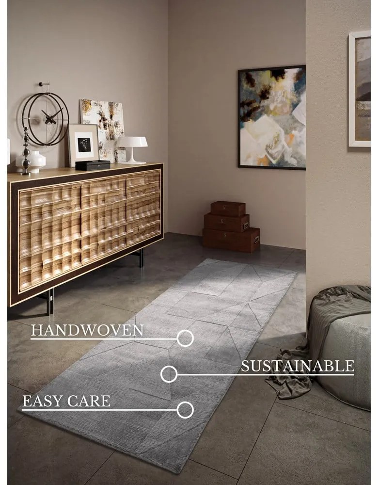 Sivý ručne tkaný vlnený behúň 80x250 cm Ursule – Villeroy&amp;Boch