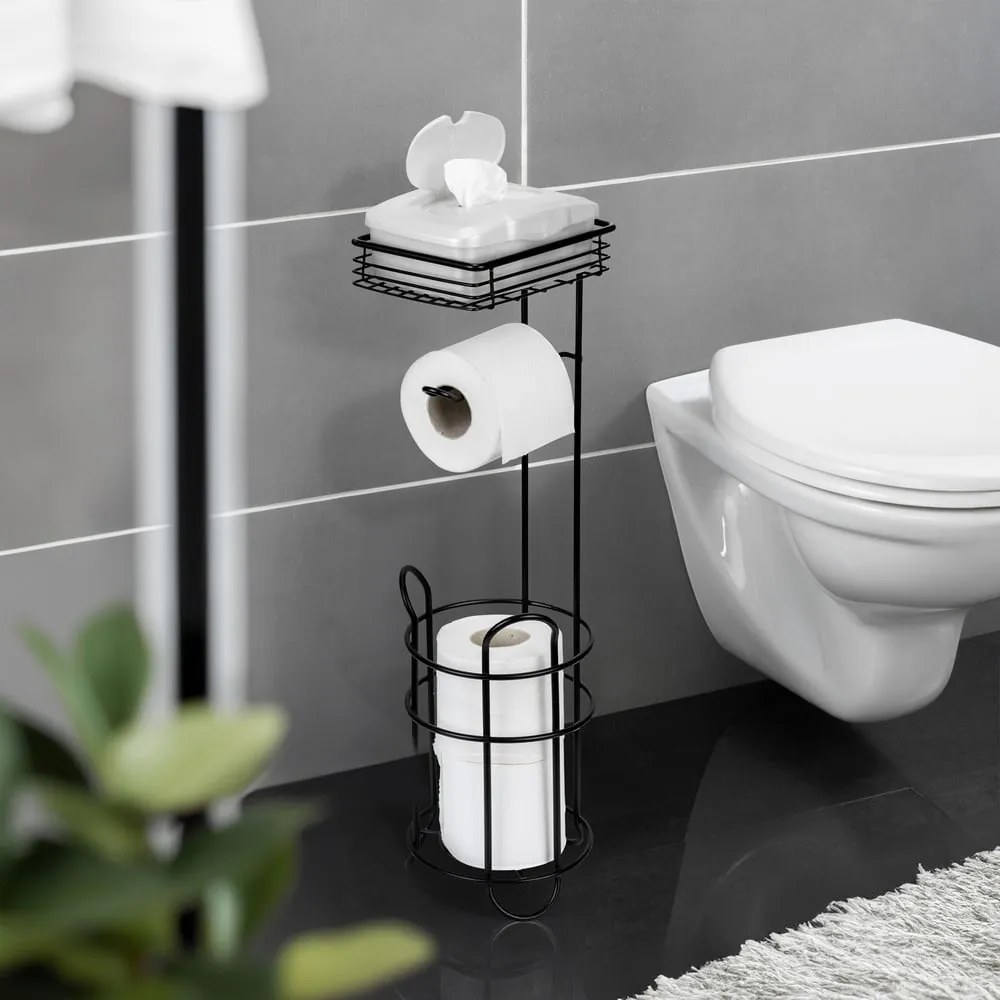 Čierny oceľový stojan na toaletný papier – Wenko