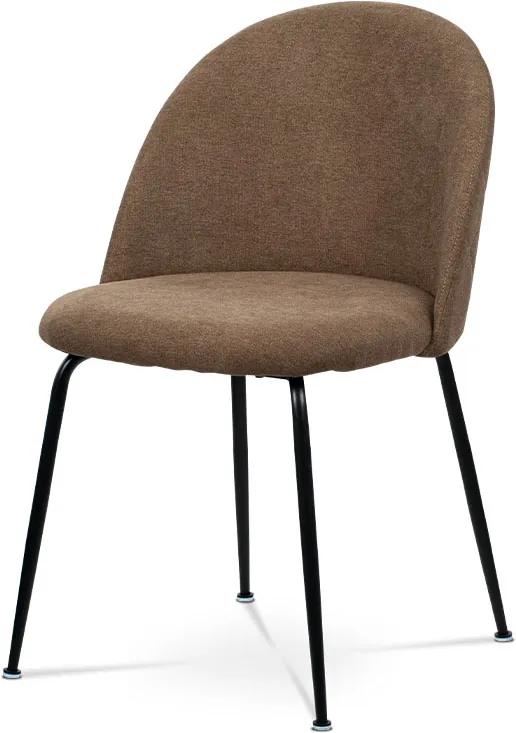 jedálenská stolička,hnedá látka, kovová podnož, čierny matný lak