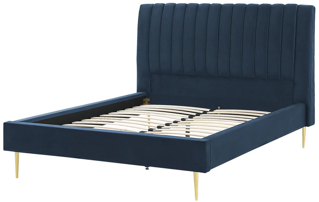 Zamatová posteľ 140 x 200 cm modrá MARVILLE Beliani