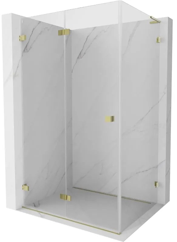 Mexen Lunar-F L, 1-krídlový sprchový kút so skladacími dverami, ľavý, 80 x 70 cm, 8mm číre sklo, zlatý lesklý profil, 836L-080-070-50-00-L