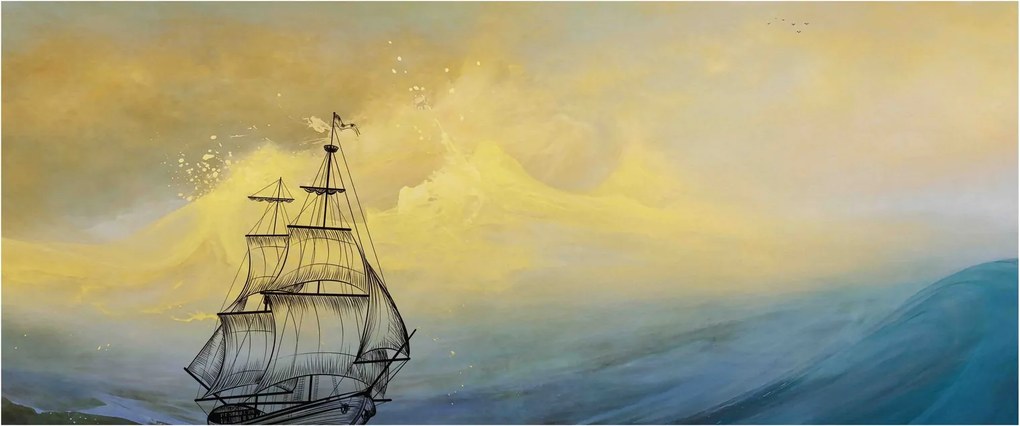 Obraz - Maľba lode na mori (120x50 cm)