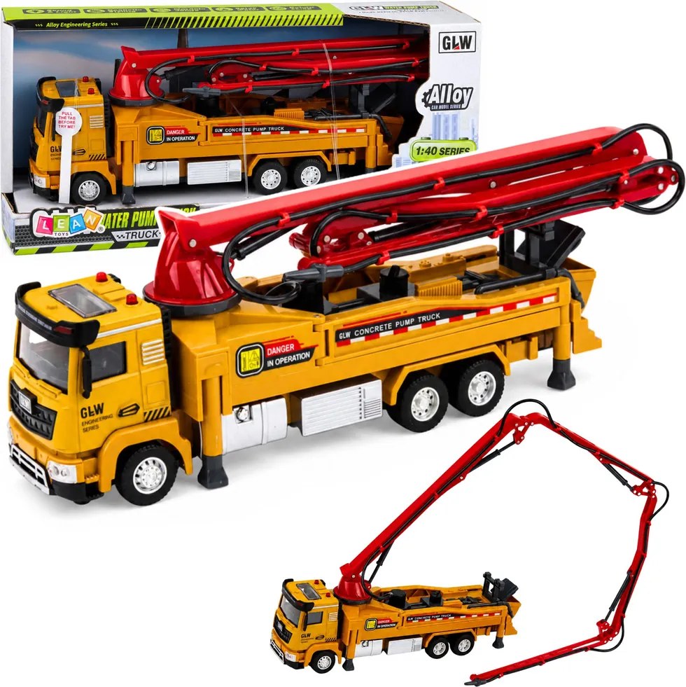 LEAN Toys Nákladné auto s čerpadlom na betón, svetlá, zvuky, voda, mierka 1:40