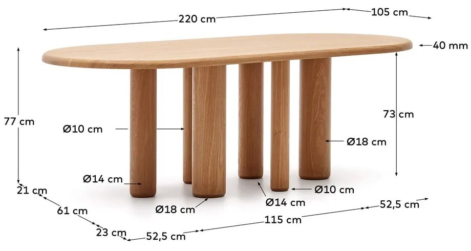 Jedálenský stôl v dekore jaseňa 105x220 cm Mailen – Kave Home