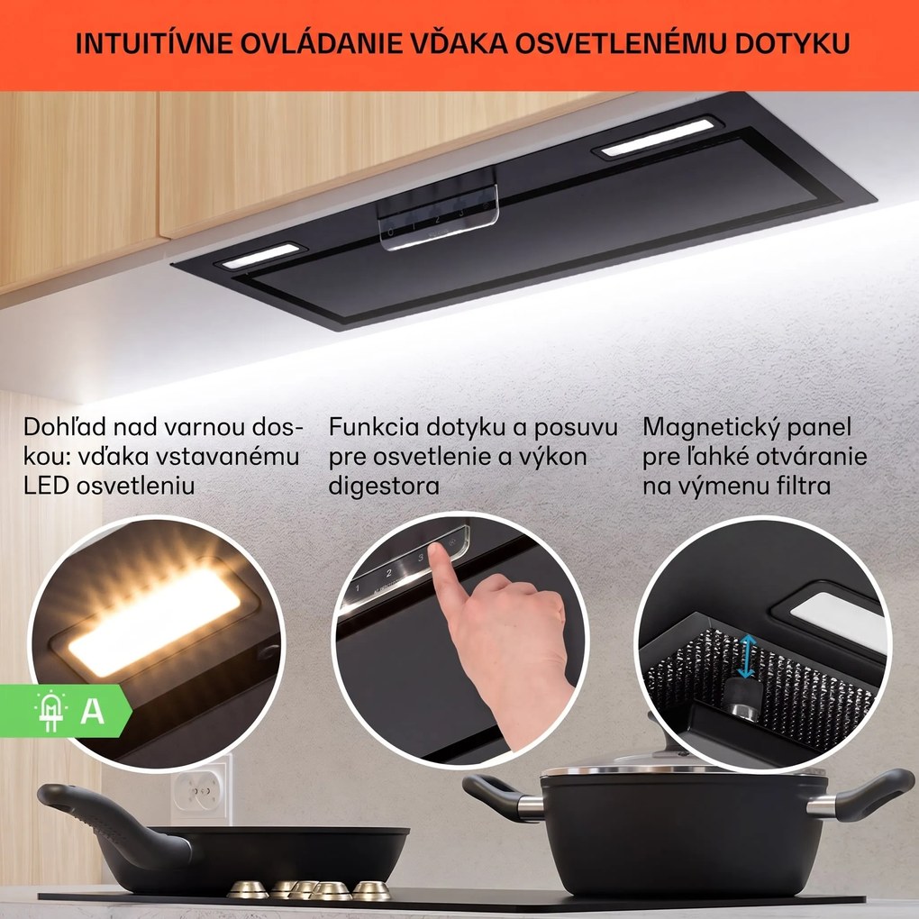 Klarstein Camila, vstavaný digestor, 70 cm, 380 m³/h, LED, dotyková plocha, nehrdzavejúca oceľ