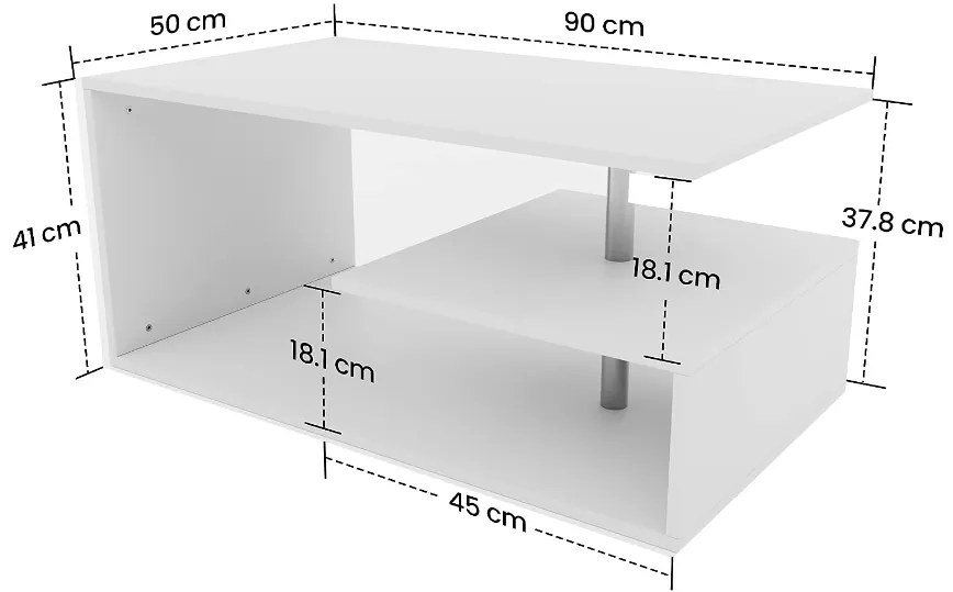 Konferenčný stolík, 90 x 50 x 41 cm, biela