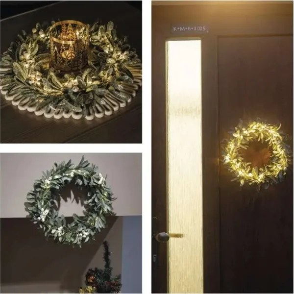 LED vianočný veniec 25× LED, napájanie 3× AA, priemer 35 cm