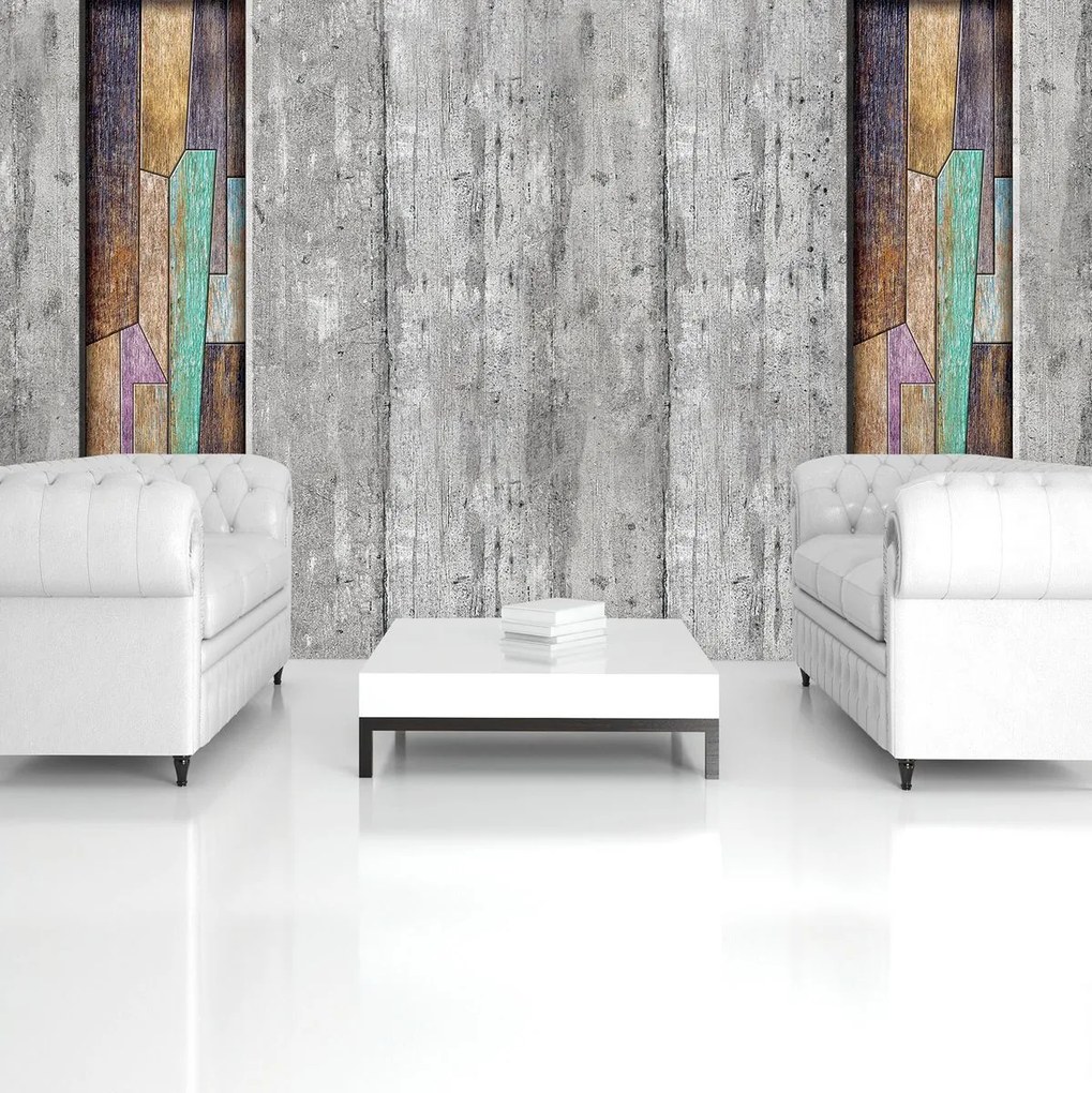 Fototapeta - Šedé a farebné drevené dosky (152,5x104 cm)