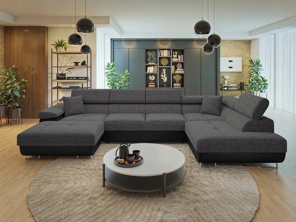 Rohová sedačka U Terazuro Bis (tmavosivá čierna) (s úl. priestorom) (p)