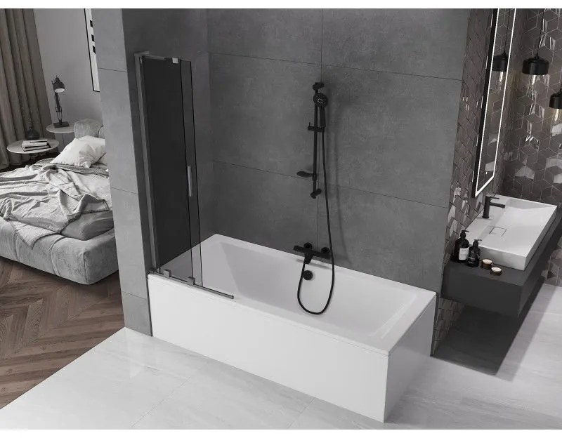 Mexen Velar L, 2-krídlová posuvná vaňová zástena 70 x 150 cm, 8mm šedé sklo, brúsený grafit, 896-070-003-41-66