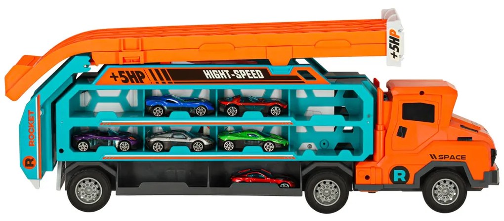 Pretekárska autodráha KIK s transportérom na 6 autíčok, oranžová