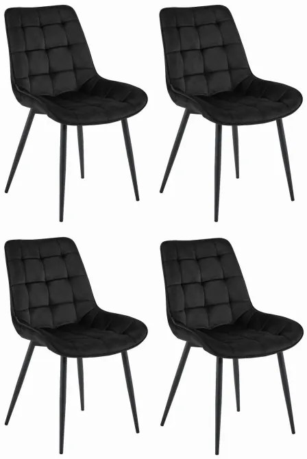 Set štyroch jedálenských stoličiek BERA zamatové čierne / čierne nohy (4ks)