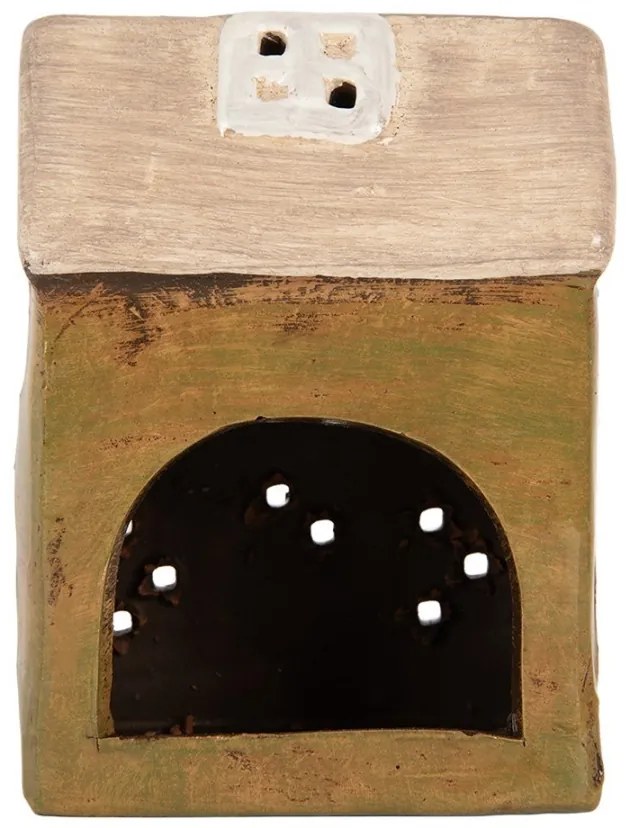 Zelený keramický svietnik na čajovú sviečku domček Village - 10*7*14 cm