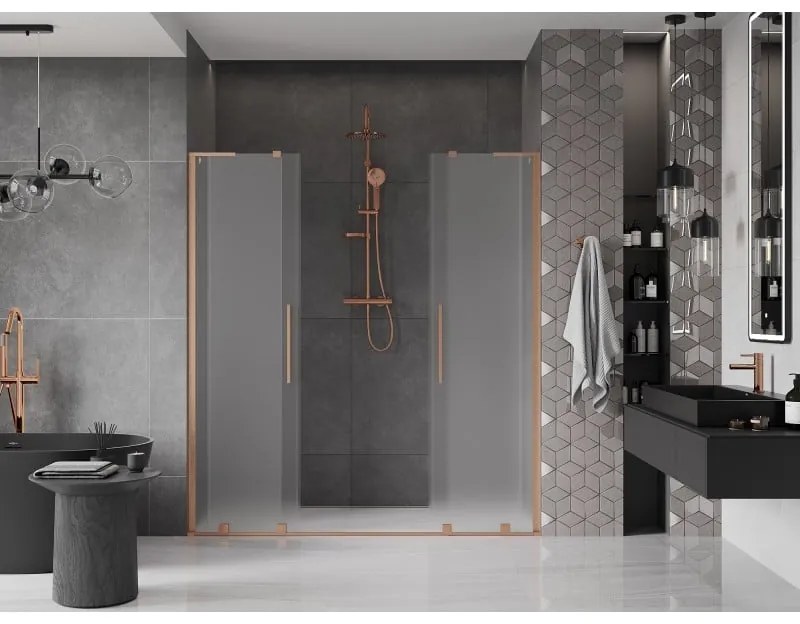 Mexen Velar L Duo, posuvné sprchové dvere do otvoru 180 cm, 8mm sklo námraza, medená matná, 871-180-003-32-65