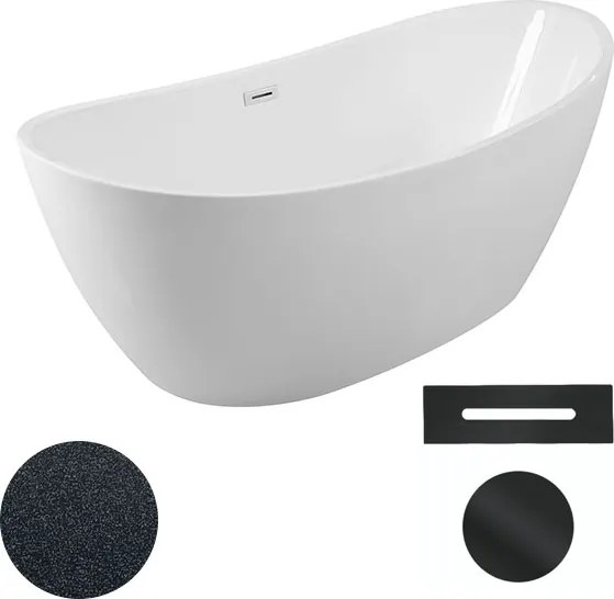 Besco Akrylátová voľne stojaca vaňa Ayla Glam G 170x80 BESCO-Typ výpuste: Click-Clack s prepadom, čierna, BESCO-Rozmery: 170x80, BESCO-Farba: Biela/g…