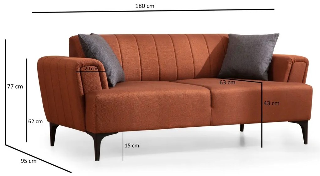Dvojmiestna pohovka Hamlet 180 cm tehlová