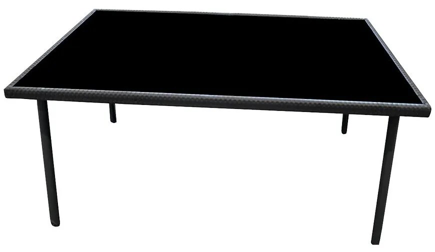 Záhradný sklenený ratanový stôl 150x90x70 cm čierny