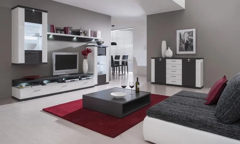 Široká komoda Caracas typ 21, grafit/biely lesk, s osvetlením