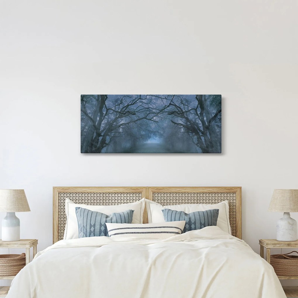 Obraz lesa v hmle (120x50 cm)