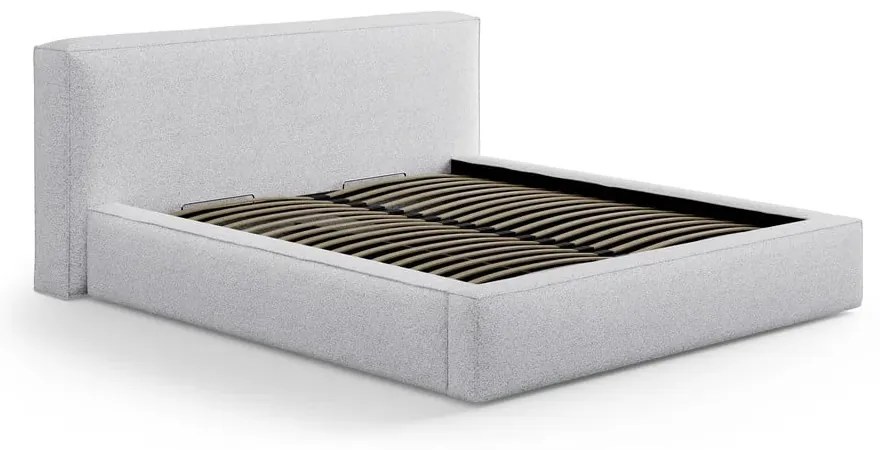 Svetlosivá čalúnená dvojlôžková posteľ s úložným priestorom s roštom 200x200 cm Simon Olivia – Micadoni