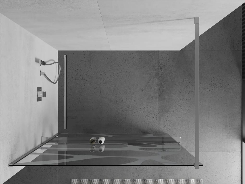 Mexen Kioto+, sprchová zástena s poličkou a držiakom na uteráky 120 x 200 cm, 8mm číre sklo vzor biely, chrómový profil, 800-120-121-01-97