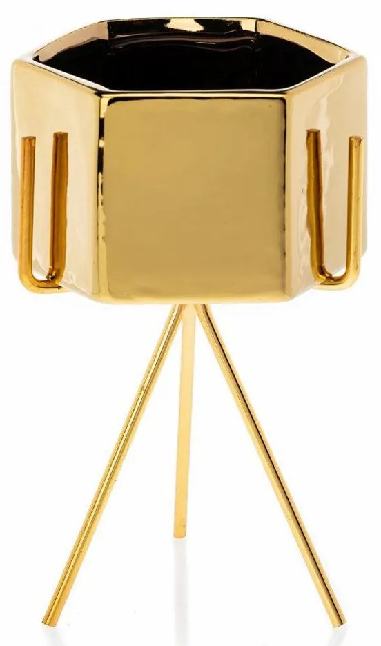 KERAMICKÝ KVETINÁČ SO STOJANOM SASHI 18X10 CM ZLATÁ