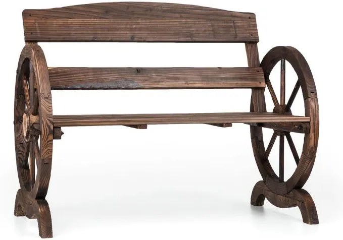 Blumfeldt Ammergau, záhradná lavica, drevená, kolesá voza, 108 x 65 x 86 cm, jedľové opaľované drevo