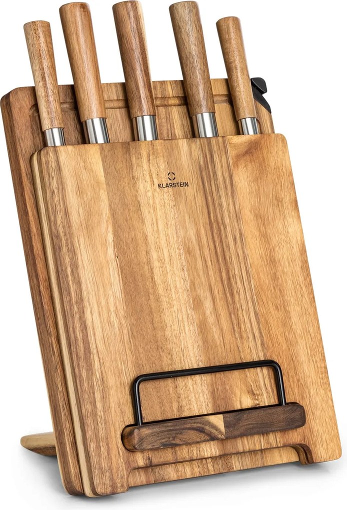 Klarstein Komaki, sada nožov, 8-dielna, 5 nožov, 3 dosky na krájanie, držiak na ostrenie nožov