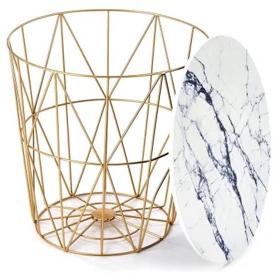 Konferenčný stolík HARISSA 41x42 cm zlatá/biely dekor mramoru