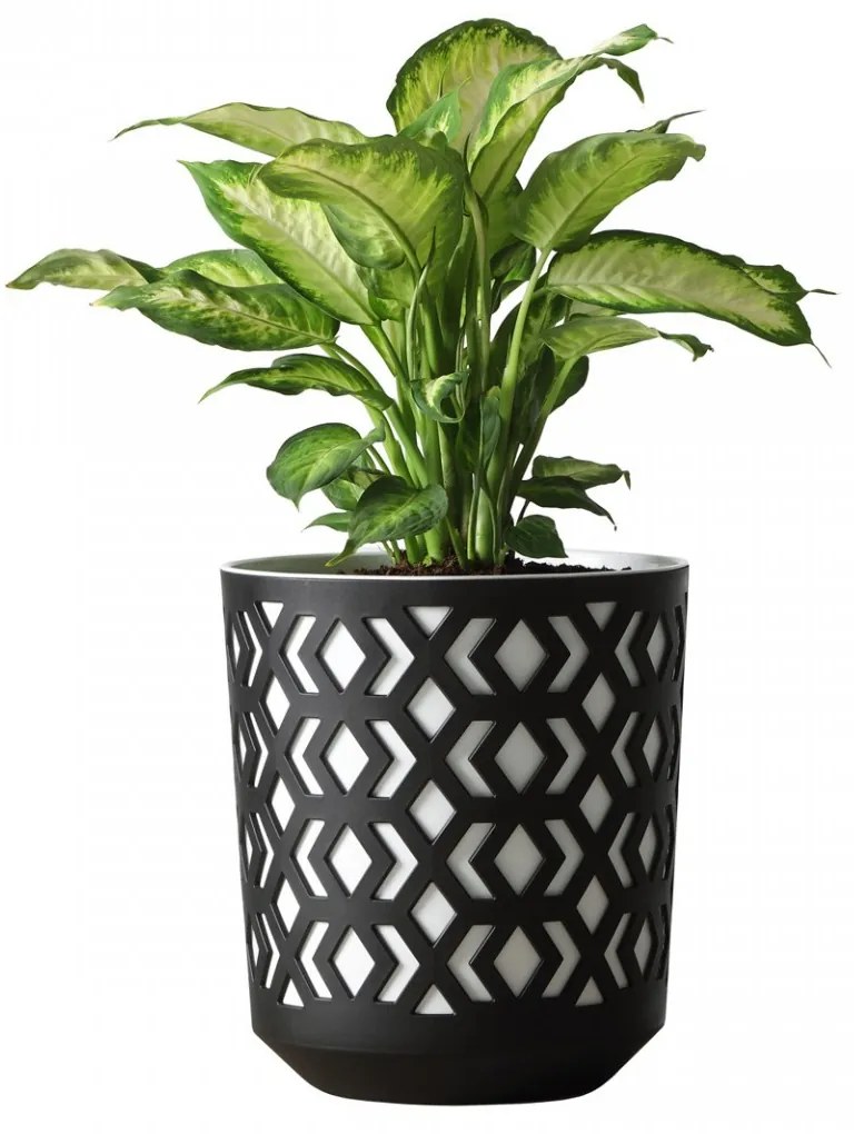 Kvetináč etnický 14x15 cm čierno-biely