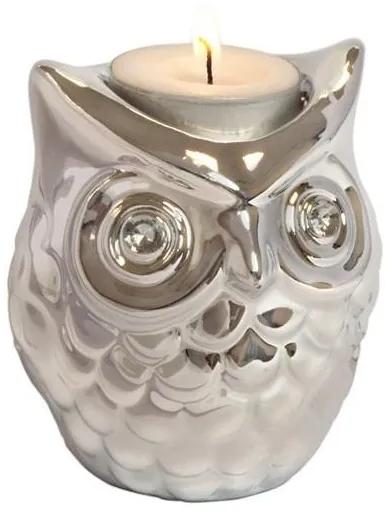 Stojan na čajovú sviečku INVOTIS Owl (keramika, chróm) 1574
