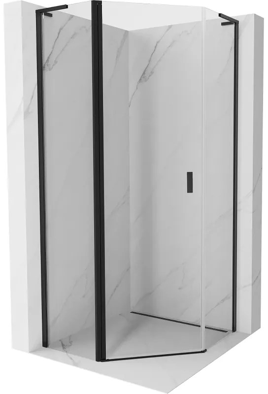 Mexen Mist L, päťuholníkový sprchový kút s krídlovými dverami, 90 x 90 cm, 8mm číre sklo, čierny profil, 8A8L-090-090-70-00