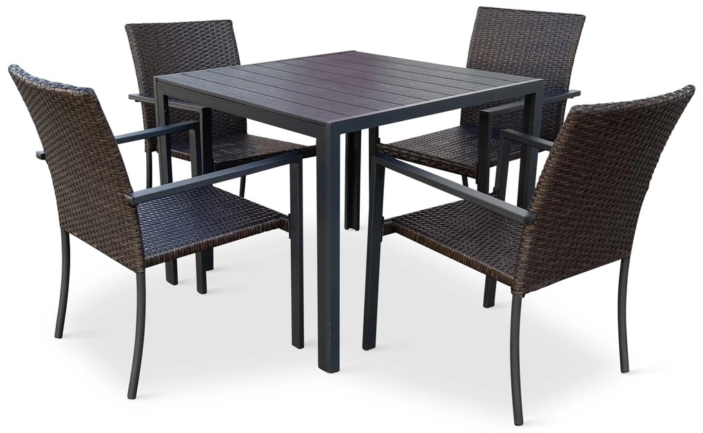 Záhradný jedálenský set Viking M + 4x ratanová stolička Wicker Pat