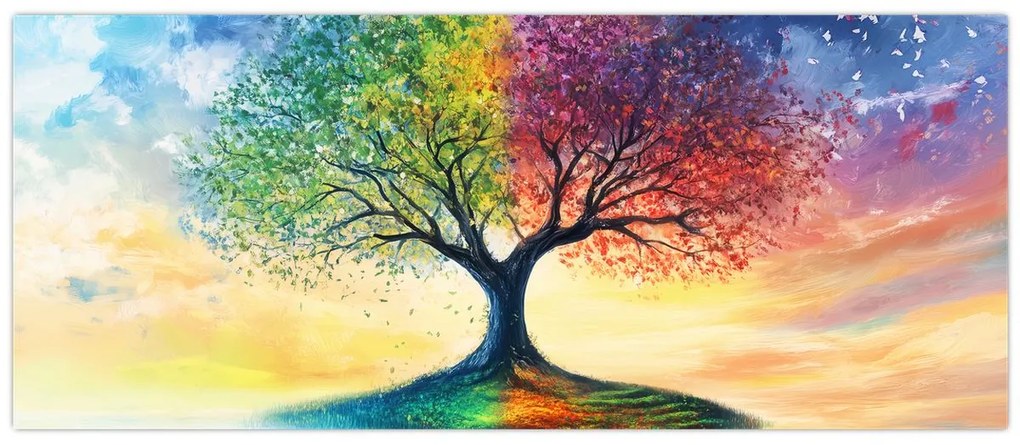 Obraz – Maľovaný strom ročných období (120x50 cm)