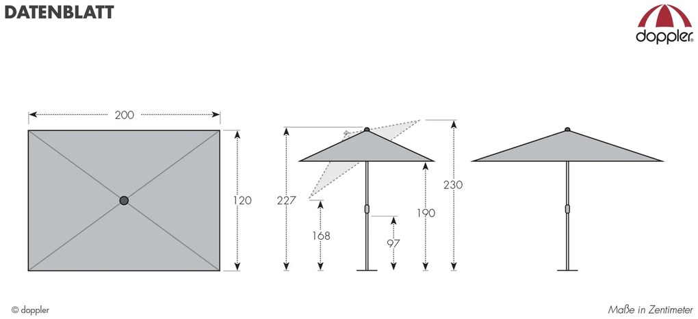 Doppler ACTIVE 200 x 120 cm - obdĺžnikový slnečník so stredovou nohou prírodná (slonovinová kosť - kód farby 820)