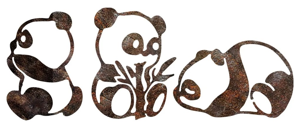 Hrdzavá Panda nástenná kovová dekorácia viacfarebná