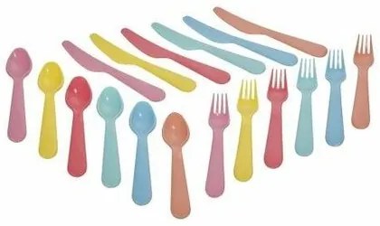 Sada plastových príborov pre deti Rainbow, 18 ks, 6 farieb