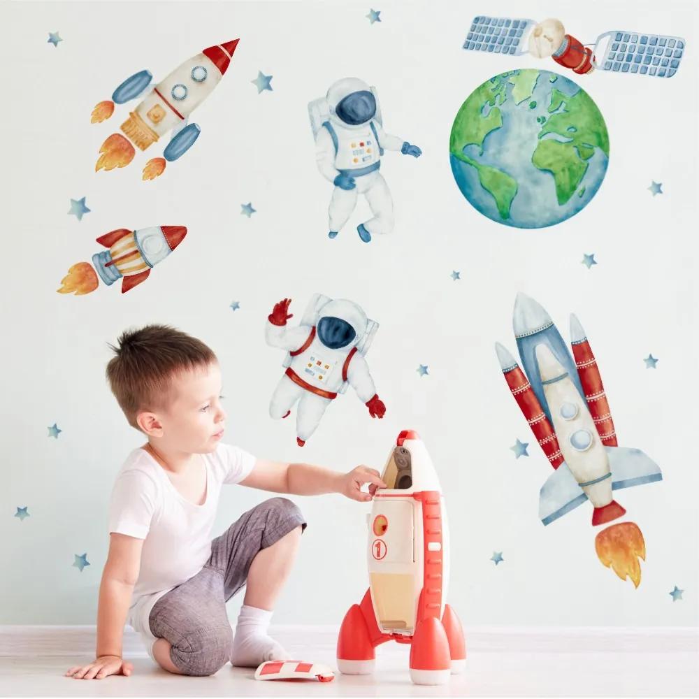 Gario Detská nálepka na stenu Solar system - Zem, astronauti, satelit a rakety