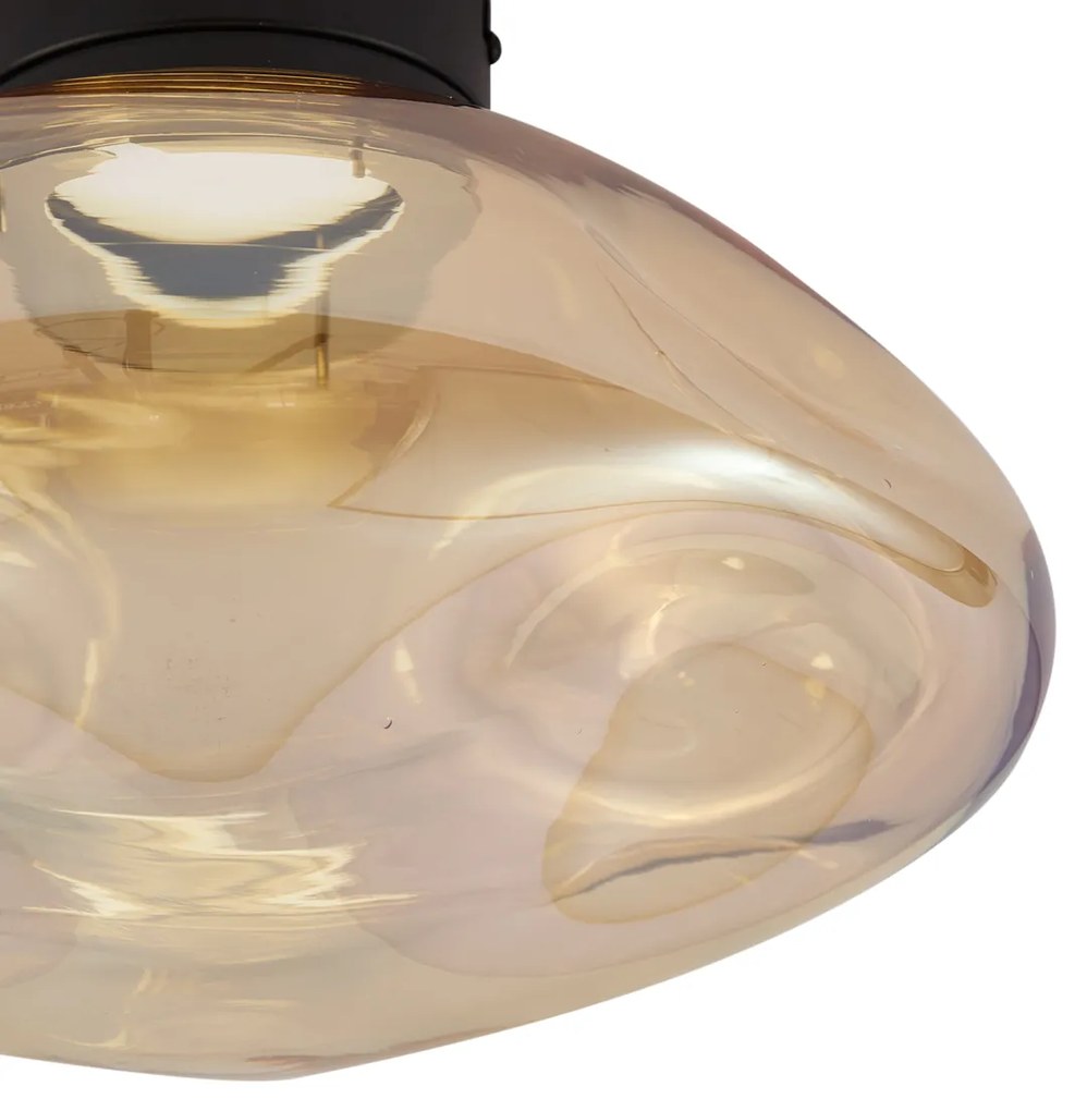 Dizajnové stropné svietidlo čierne s jantárovým sklom - Gemma