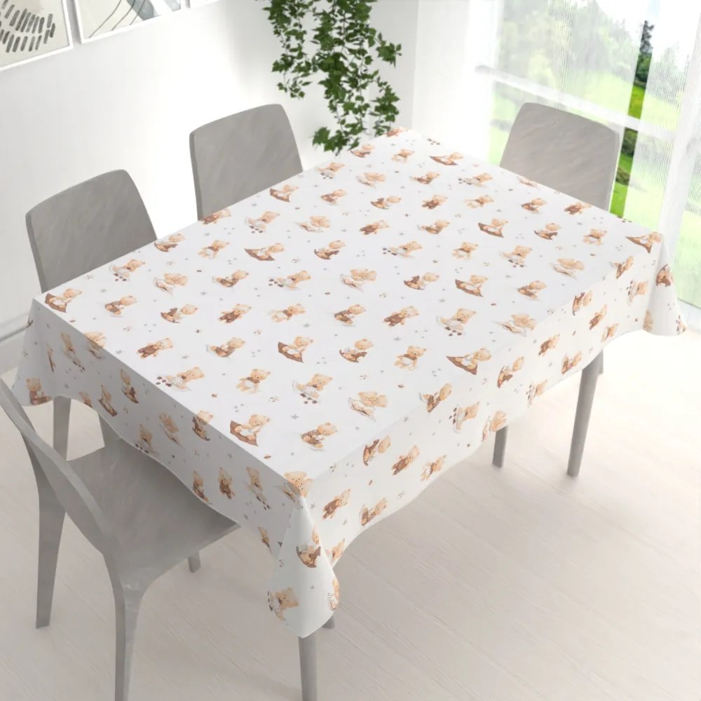 Biante Detský bavlnený obdĺžnikový obrus Sandra SA-732 Medvedie bábätká na bielom 140x160 cm