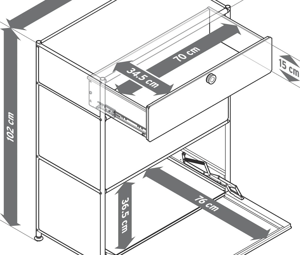 Komoda Kovová komoda »CN3« so zásuvkou a výklopnými priečinkami, biela
