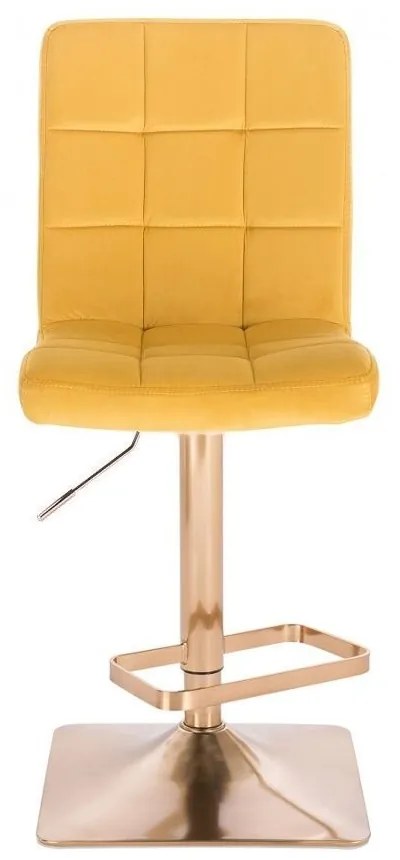 LuxuryForm DESIGN Barová stolička TOLEDO VELUR na zlatej hranatej podstave - žltá